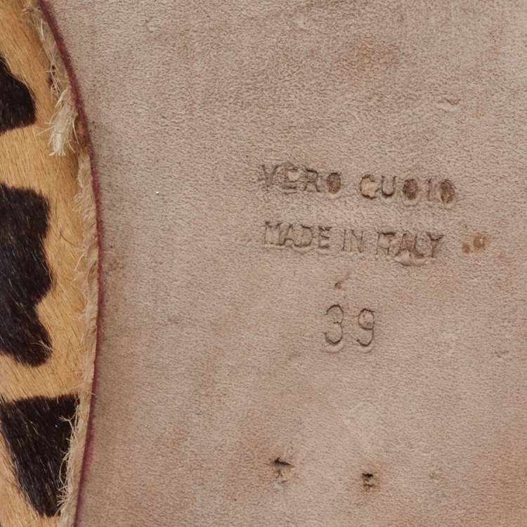 Pre Owned Charlotte Olympia Beige/Brown Leopard Print Calf Hair kitty Flats Size 39