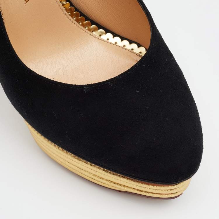Pre Owned Charlotte Olympia Black Suede Dolly Platform Pumps Size 41