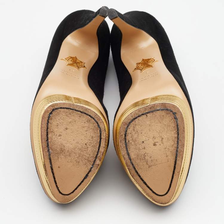 Pre Owned Charlotte Olympia Black Suede Dolly Platform Pumps Size 41