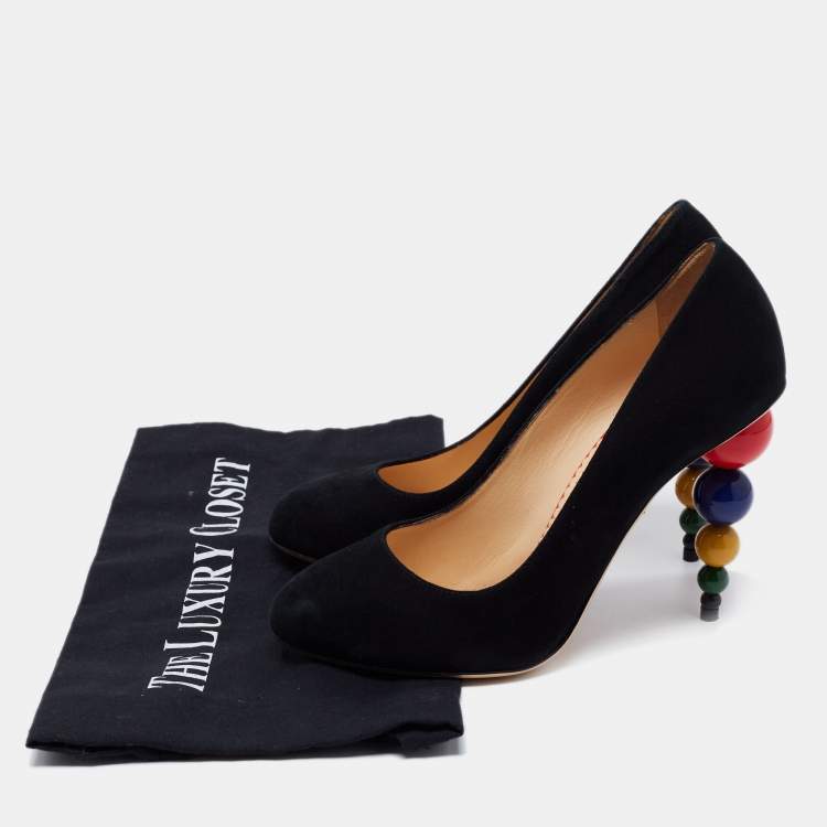 Pre Owned Charlotte Olympia Black Suede Mid Century Pumps Size 37.5