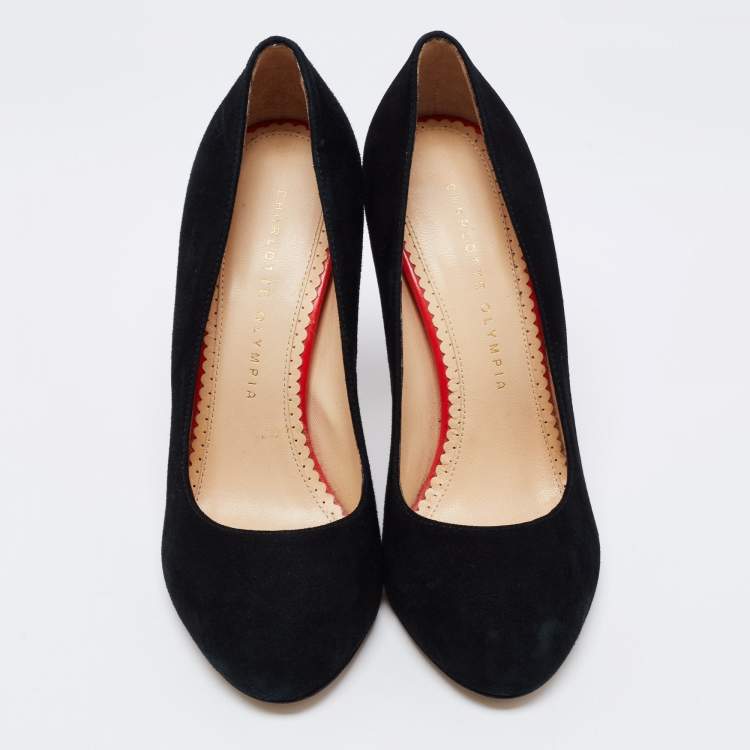 Pre Owned Charlotte Olympia Black Suede Mid Century Pumps Size 37.5