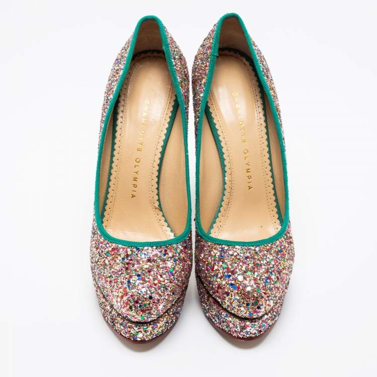 Pre Owned Charlotte Olympia Multicolor Glitter Priscilla Platform Pumps Size 38