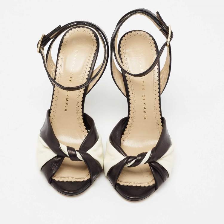 Pre Owned Charlotte Olympia Black/White Leather Do The Twist Ankle Strap Sandals Size 37