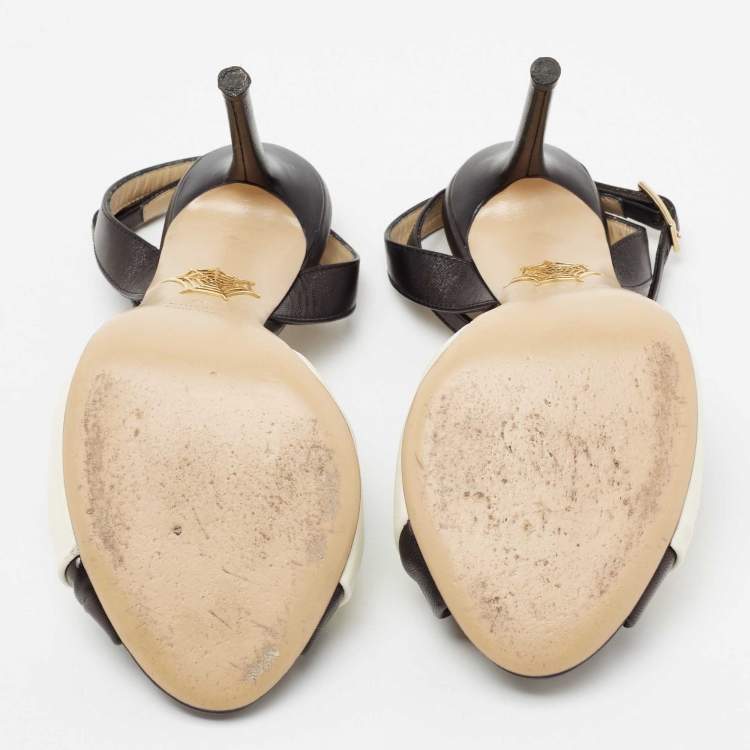 Pre Owned Charlotte Olympia Black/White Leather Do The Twist Ankle Strap Sandals Size 37