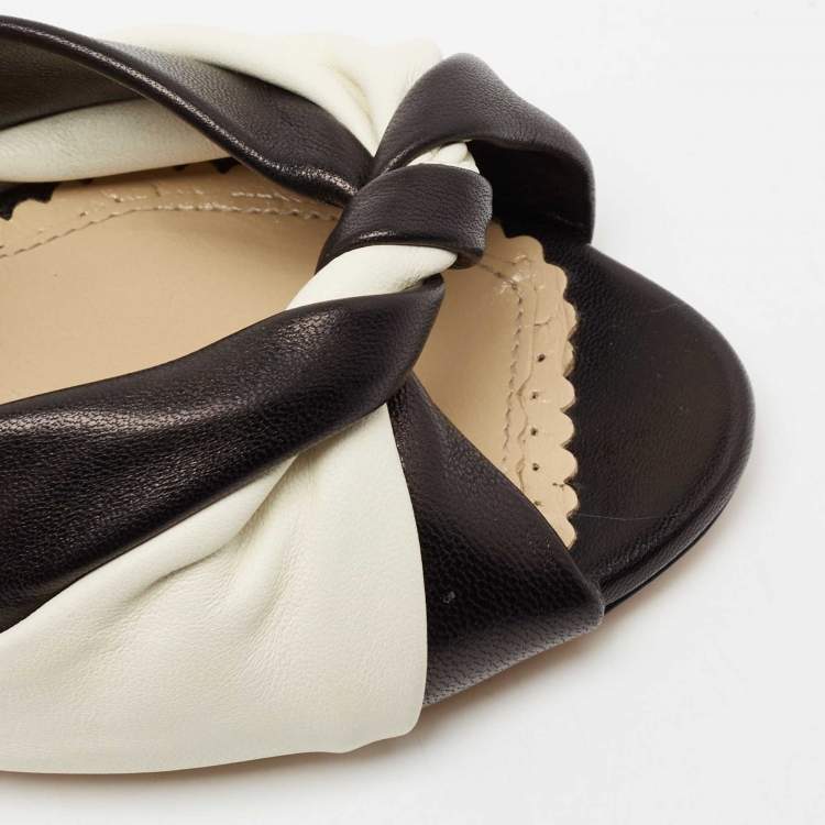 Pre Owned Charlotte Olympia Black/White Leather Do The Twist Ankle Strap Sandals Size 37