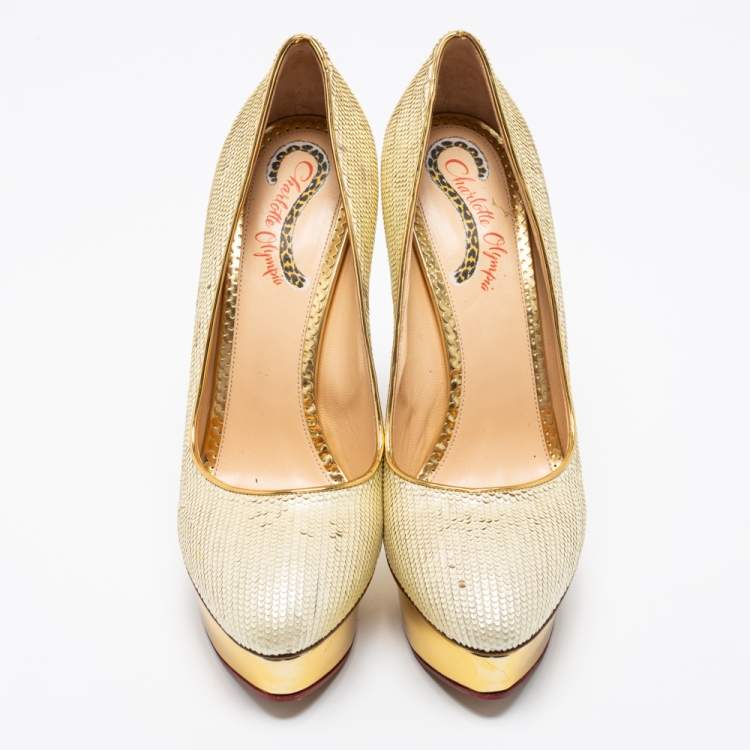 Pre Owned Charlotte Olympia Cream Sequin Priscilla Pumps Size 40