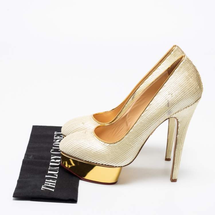 Pre Owned Charlotte Olympia Cream Sequin Priscilla Pumps Size 40