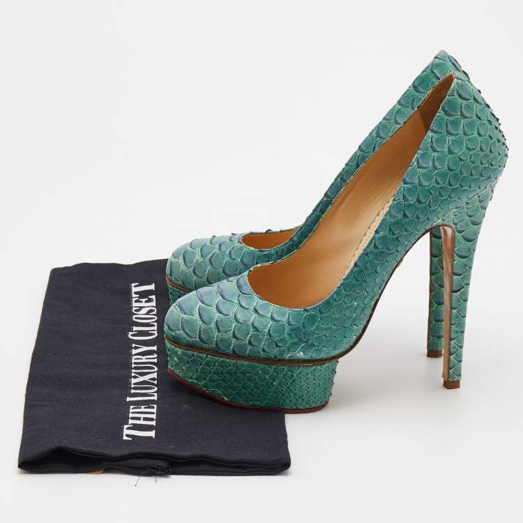 Pre Owned Charlotte Olympia Turquoise Blue Python Leather Priscilla Platform Pumps Size 38