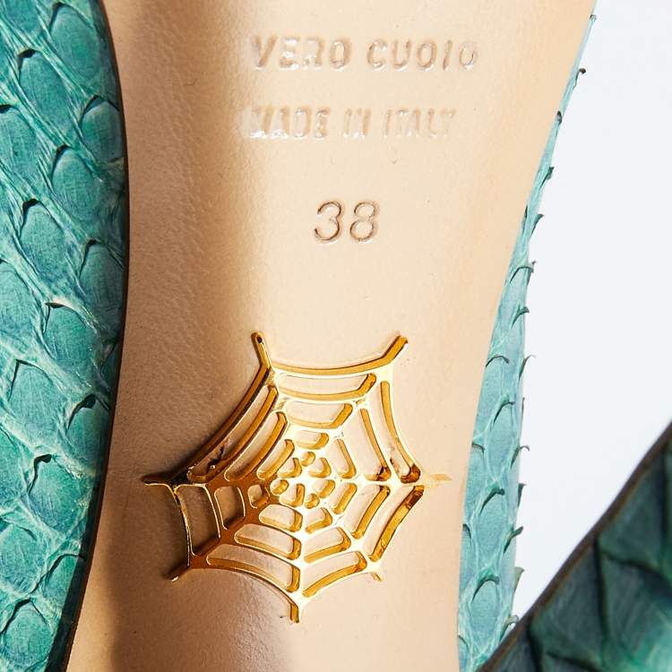 Pre Owned Charlotte Olympia Turquoise Blue Python Leather Priscilla Platform Pumps Size 38