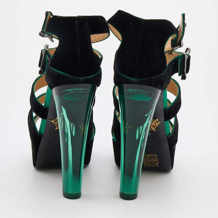 Pre Owned Charlotte Olympia Black Velvet Hortencia Strappy Platform Sandals Size 39