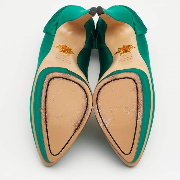 مملوكة مسبقًا Charlotte Olympia Green Satin Paloma Platform Pumps Size 40