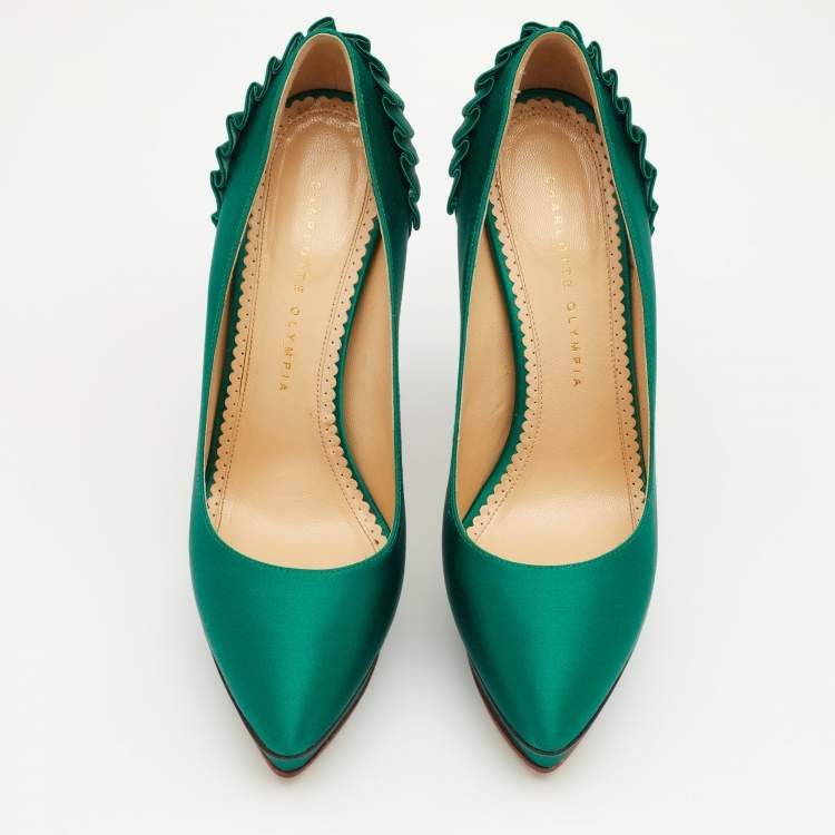 مملوكة مسبقًا Charlotte Olympia Green Satin Paloma Platform Pumps Size 40