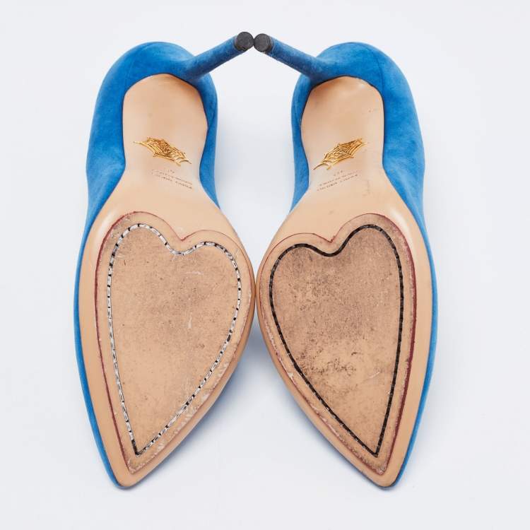 مملوكة مسبقًا Charlotte Olympia Blue Suede Monroe Pointed Toe Pumps Size 40