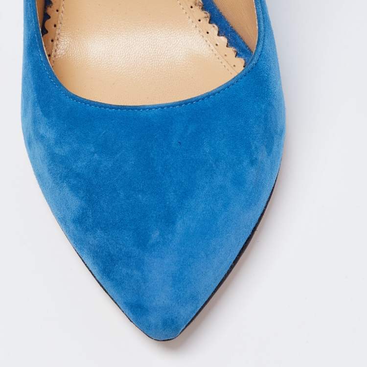 مملوكة مسبقًا Charlotte Olympia Blue Suede Monroe Pointed Toe Pumps Size 40