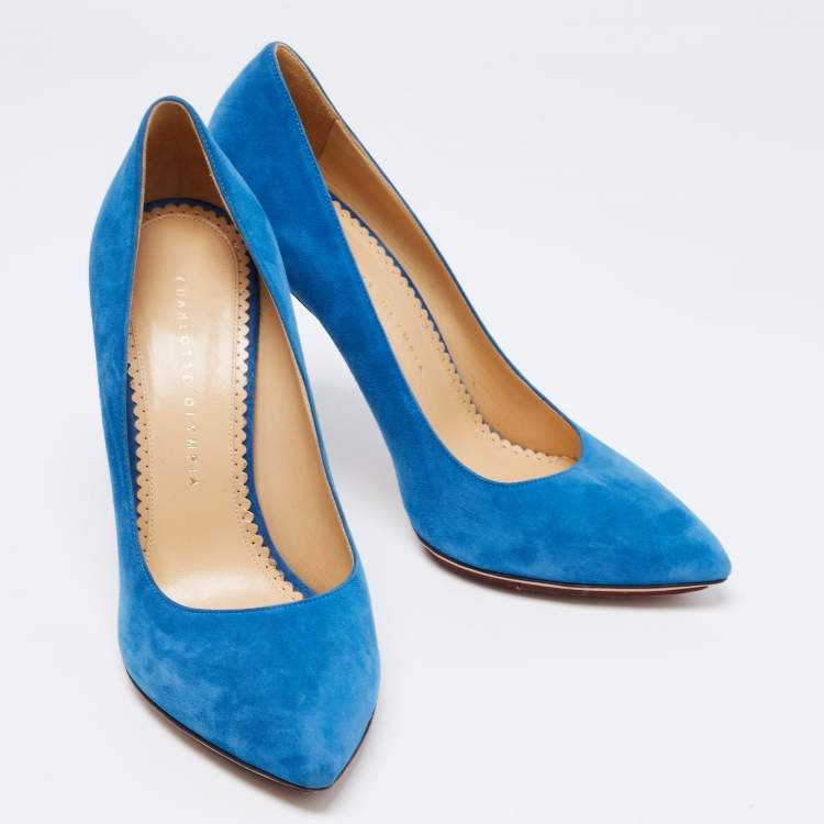 مملوكة مسبقًا Charlotte Olympia Blue Suede Monroe Pointed Toe Pumps Size 40