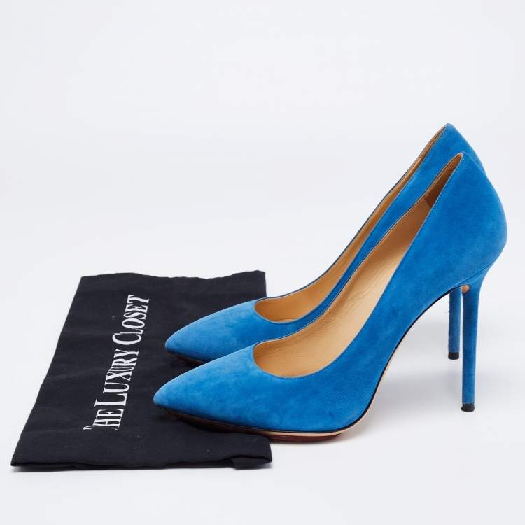 مملوكة مسبقًا Charlotte Olympia Blue Suede Monroe Pointed Toe Pumps Size 40