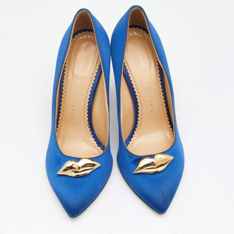 Pre Owned Charlotte Olympia Blue Satin Lippy Eva Pumps Size 39