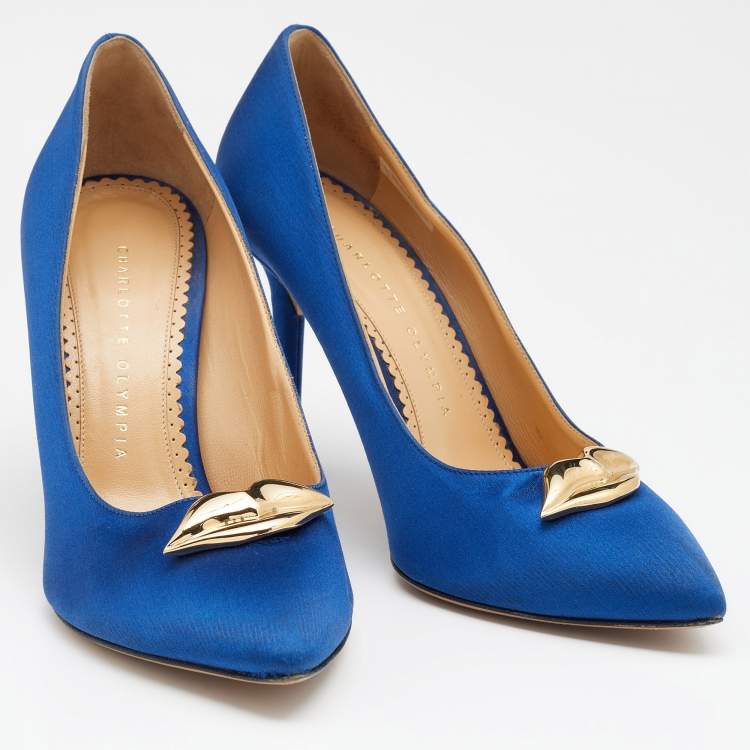 Pre Owned Charlotte Olympia Blue Satin Lippy Eva Pumps Size 39