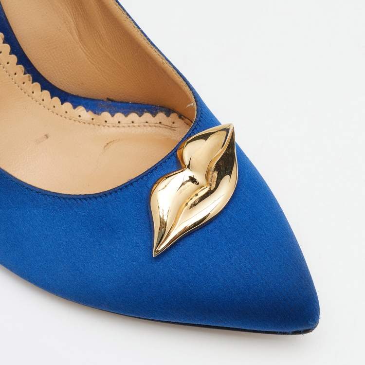 Pre Owned Charlotte Olympia Blue Satin Lippy Eva Pumps Size 39