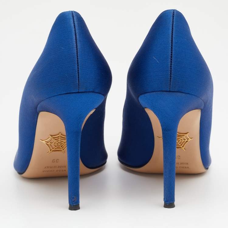 Pre Owned Charlotte Olympia Blue Satin Lippy Eva Pumps Size 39