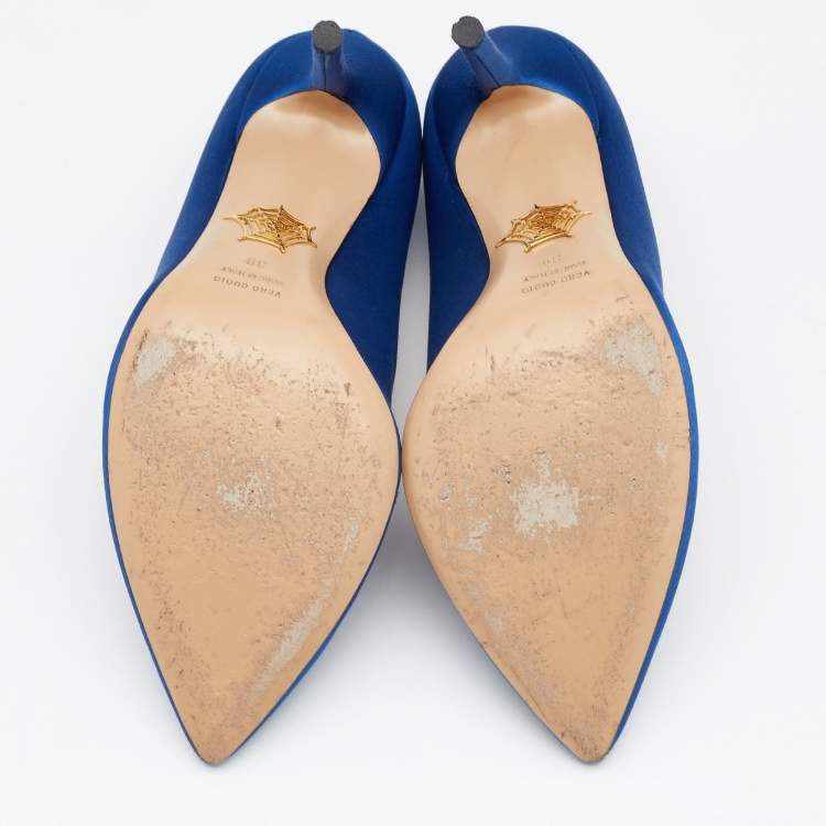 Pre Owned Charlotte Olympia Blue Satin Lippy Eva Pumps Size 39
