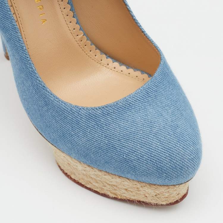 Pre Owned Charlotte Olympia Blue Denim Dolores Platform Ankle Strap Pumps Size 39