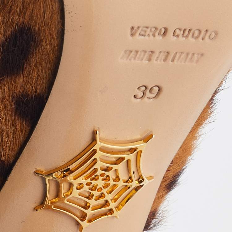 مملوكة مسبقًا Charlotte Olympia Brown Leopard Pony Hair Dolly Slingback Platform Sandals Size 39