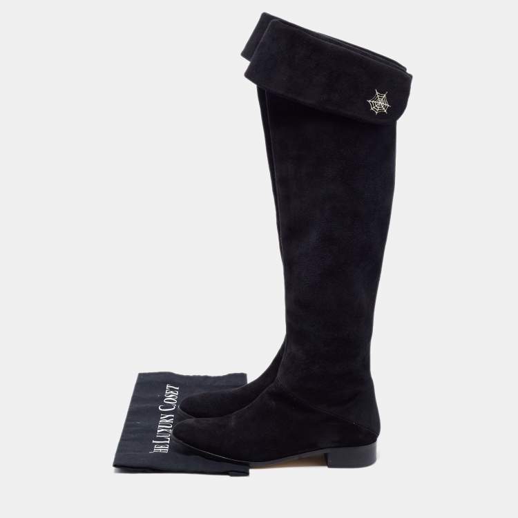 Pre Owned Charlotte Olympia Black Suede Knee Length  Boots Size 37