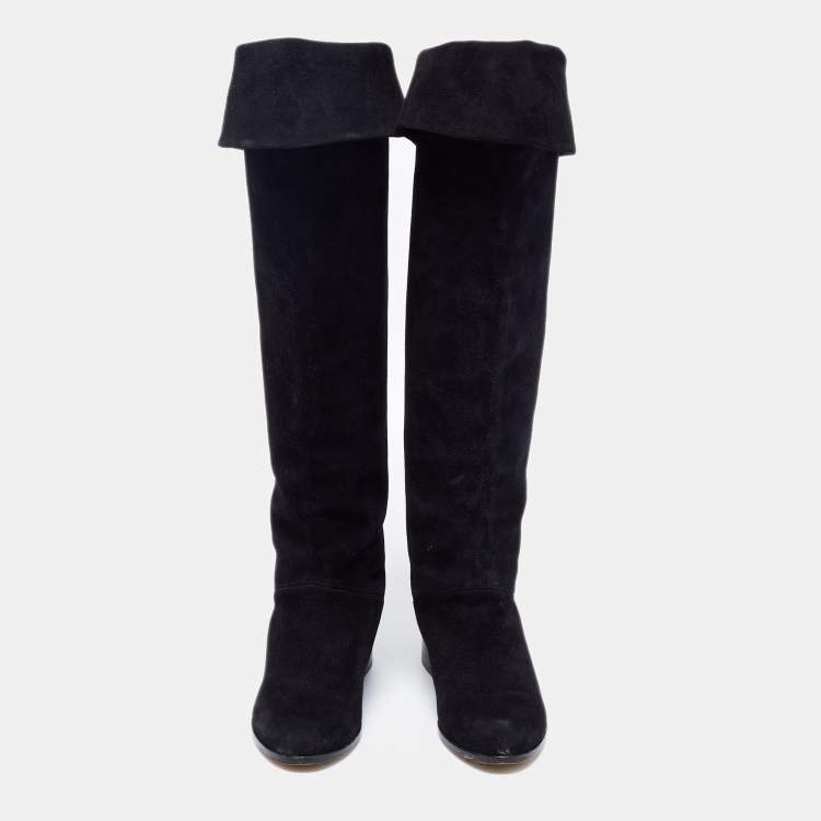 Pre Owned Charlotte Olympia Black Suede Knee Length  Boots Size 37