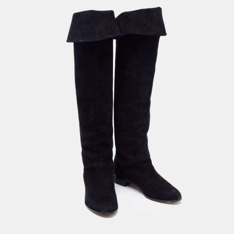 Pre Owned Charlotte Olympia Black Suede Knee Length  Boots Size 37