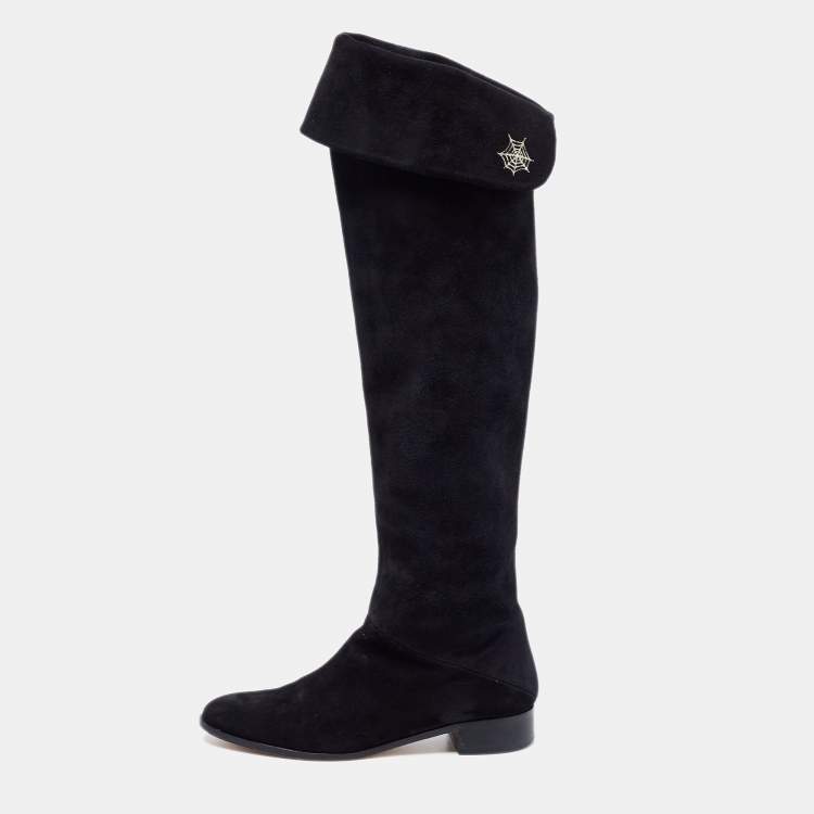 Pre Owned Charlotte Olympia Black Suede Knee Length  Boots Size 37