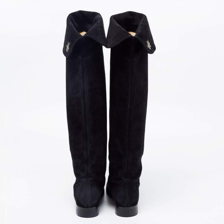 Pre Owned Charlotte Olympia Black Suede Knee Length  Boots Size 37