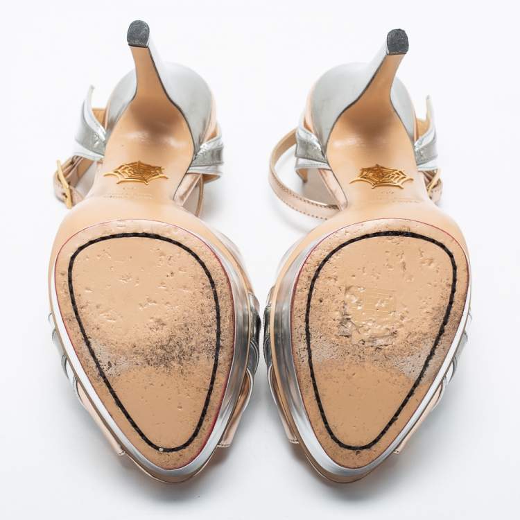 Pre Owned Charlotte Olympia Metallic Leather Platform Ankle Strap Sandals Size 40