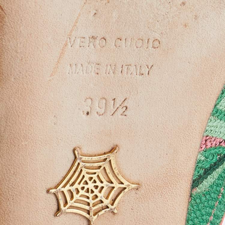 مملوكة مسبقًا Charlotte Olympia Multicolor Flamingo Embroidered Fabric Flat Mules Size 39.5