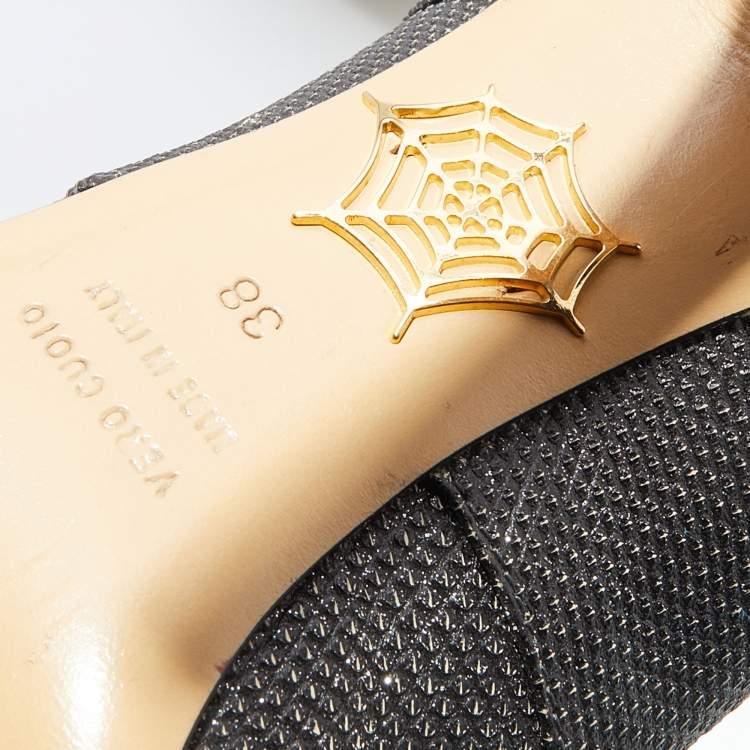 Pre Owned Charlotte Olympia Metallic Black Lizard Embossed Leather Platform Pumps Size 38