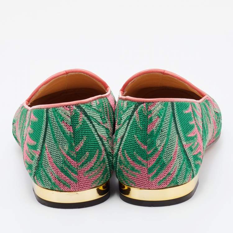 Pre Owned Charlotte Olympia Multicolor Embroidered Canvas Flamingo Smoking Slippers Size 36
