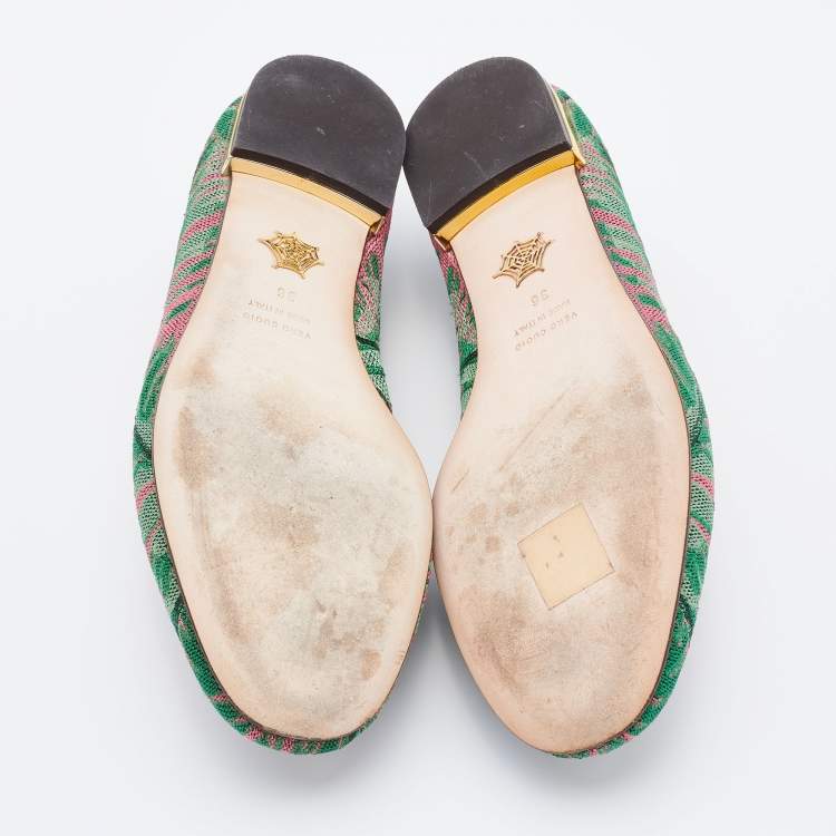Pre Owned Charlotte Olympia Multicolor Embroidered Canvas Flamingo Smoking Slippers Size 36