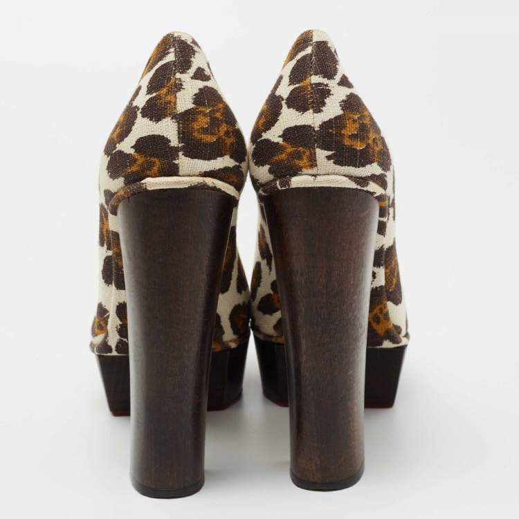 Pre Owned Charlotte Olympia Brown Canvas Leopard Print Platform Pumps Size 40 