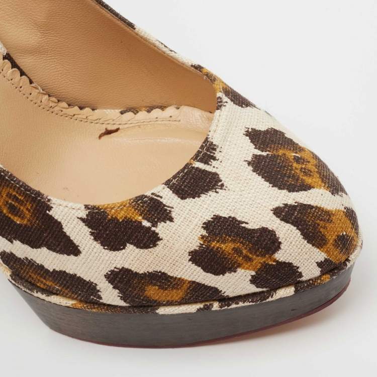 Pre Owned Charlotte Olympia Brown Canvas Leopard Print Platform Pumps Size 40 