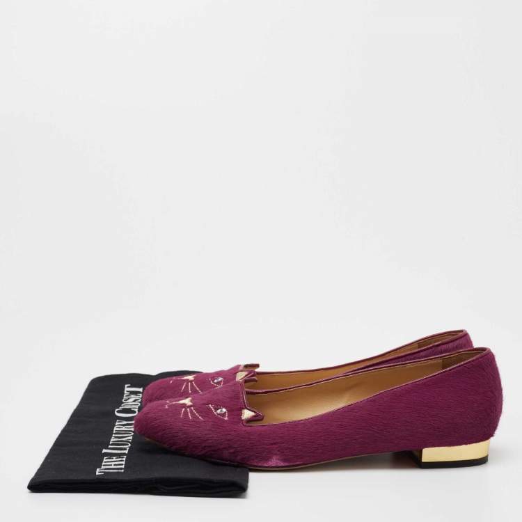 مملوكة مسبقًا Charlotte Olympia Pink Calf Hair Kitty Ballet Flats Size 39