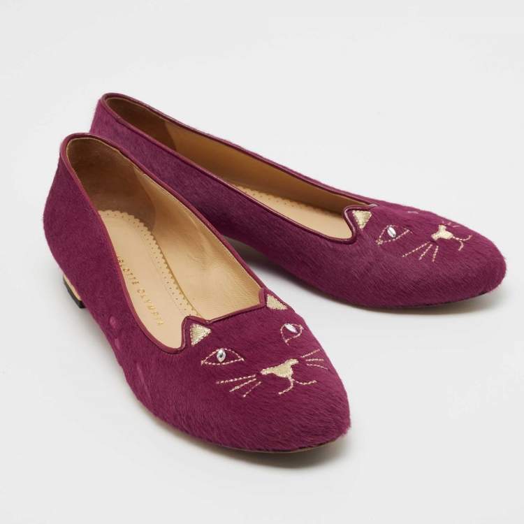 مملوكة مسبقًا Charlotte Olympia Pink Calf Hair Kitty Ballet Flats Size 39