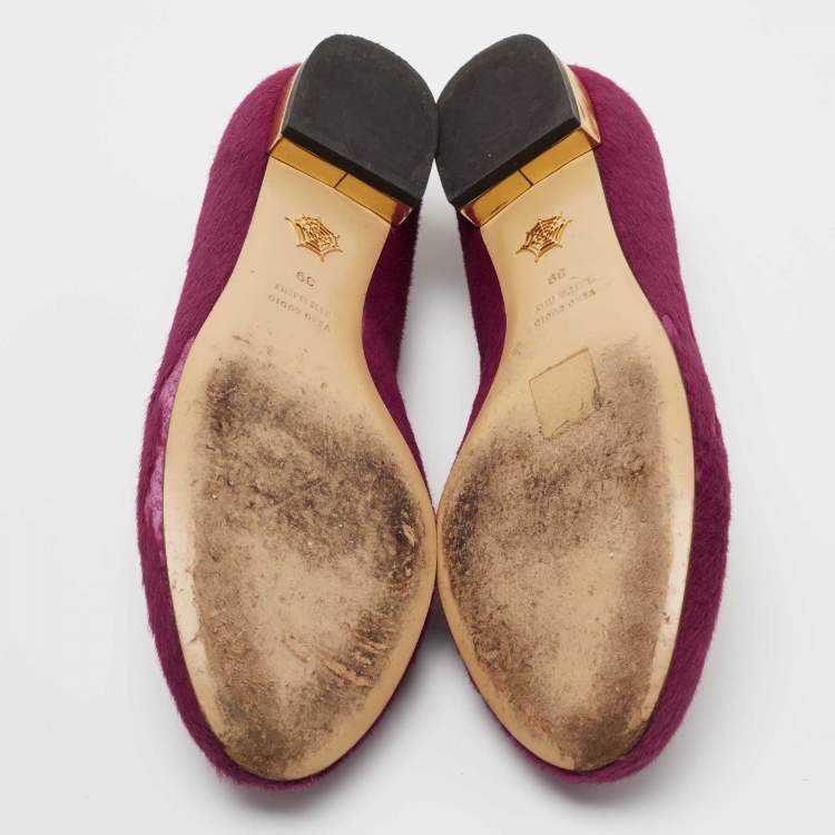 مملوكة مسبقًا Charlotte Olympia Pink Calf Hair Kitty Ballet Flats Size 39