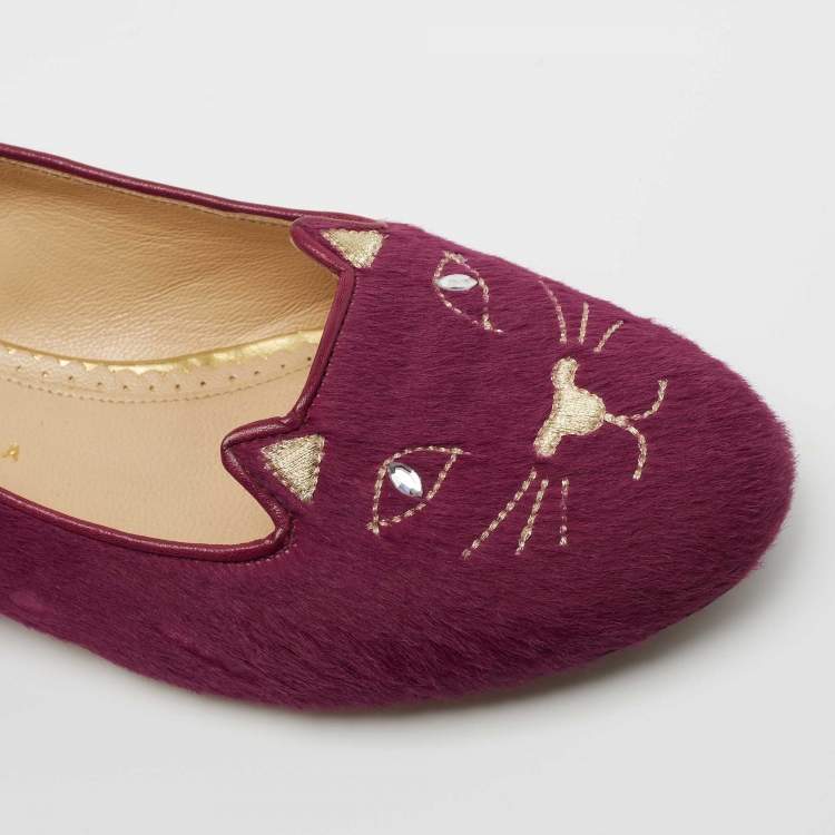 مملوكة مسبقًا Charlotte Olympia Pink Calf Hair Kitty Ballet Flats Size 39