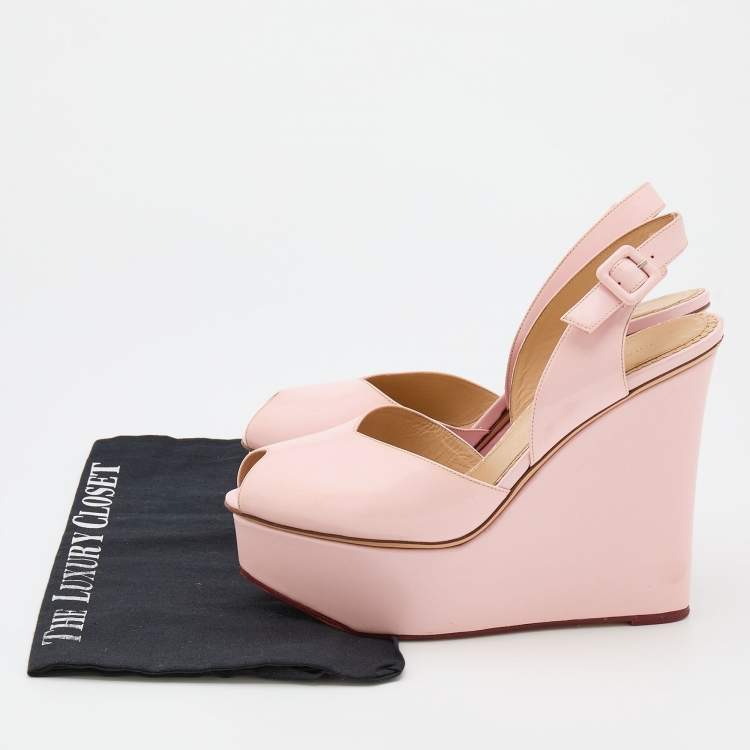 Pre Owned Charlotte Olympia Pink Leather Wedge Platform Slingback Sandals Size 40