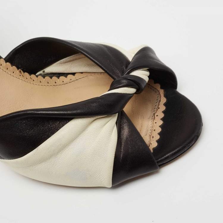 Pre Owned Charlotte Olympia Black/White Leather Do The Twist Ankle Strap Sandals Size 38
