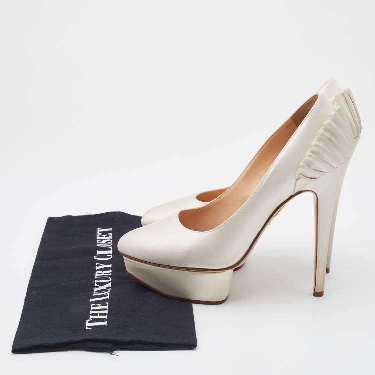Pre Owned Charlotte Olympia White Satin Paloma Platform Pumps Size 37