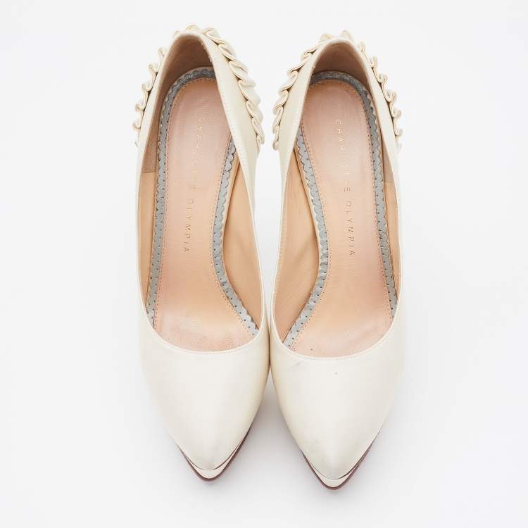 Pre Owned Charlotte Olympia White Satin Paloma Platform Pumps Size 37