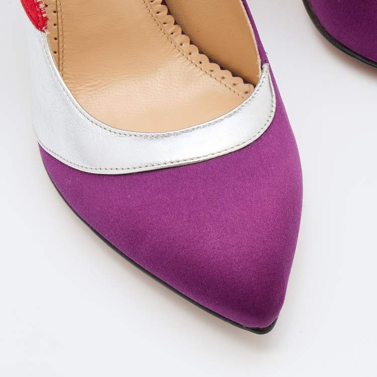 Pre Owned Charlotte Olympia Purple/Silver Satin And Leather Luna Eclipse Pumps Size 39