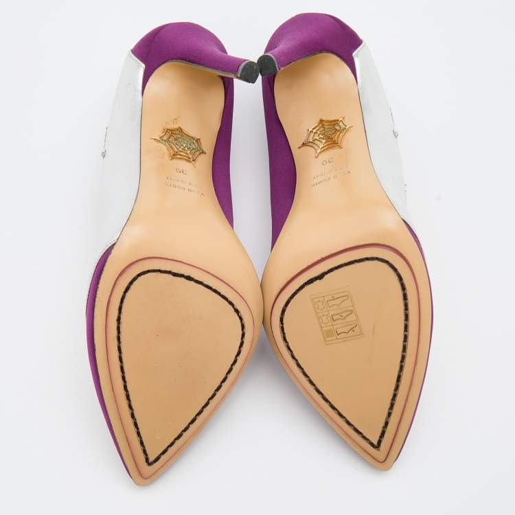 Pre Owned Charlotte Olympia Purple/Silver Satin And Leather Luna Eclipse Pumps Size 39