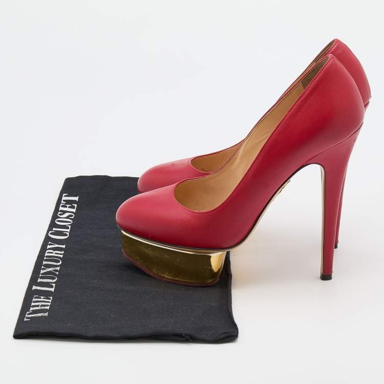 Pre Owned Charlotte Olympia Red Leather Dolly Platform Pumps Size 37